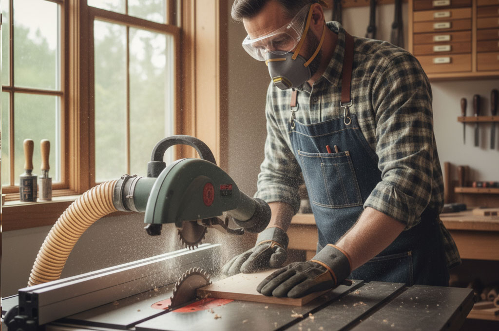 woodworker wearing safety goggles