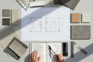 workspace featuring floor plans