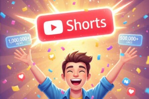 small YouTuber celebrating a viral video with confetti 