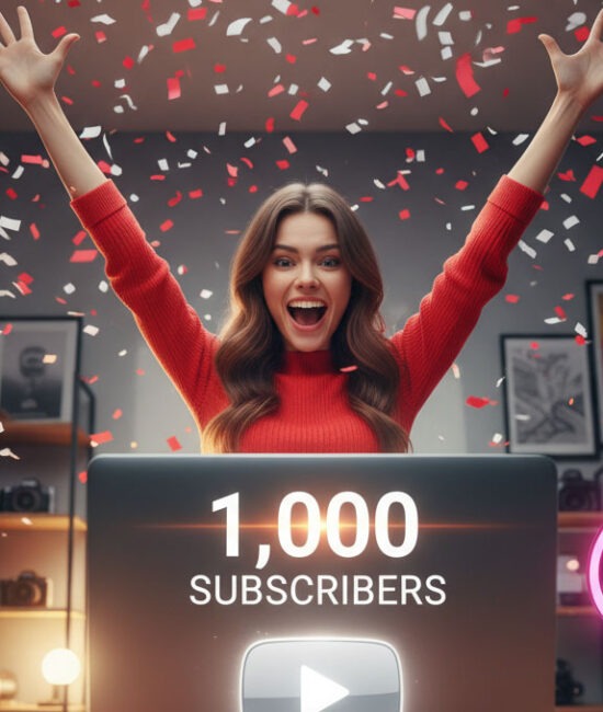 small YouTuber celebrating as their subscriber counter jumps to 1,000