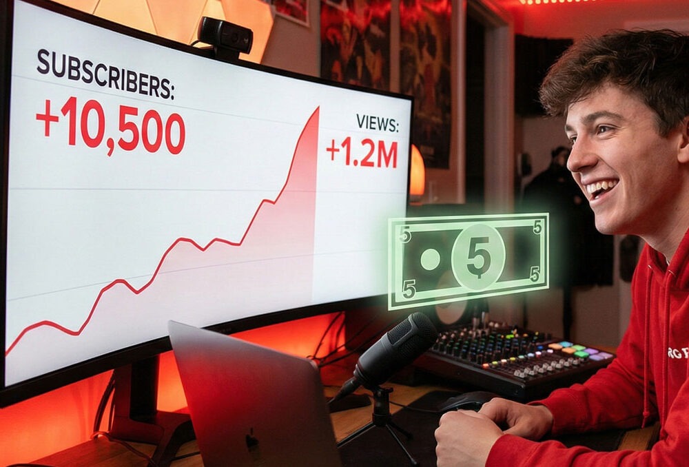 small YouTuber sitting at a desk