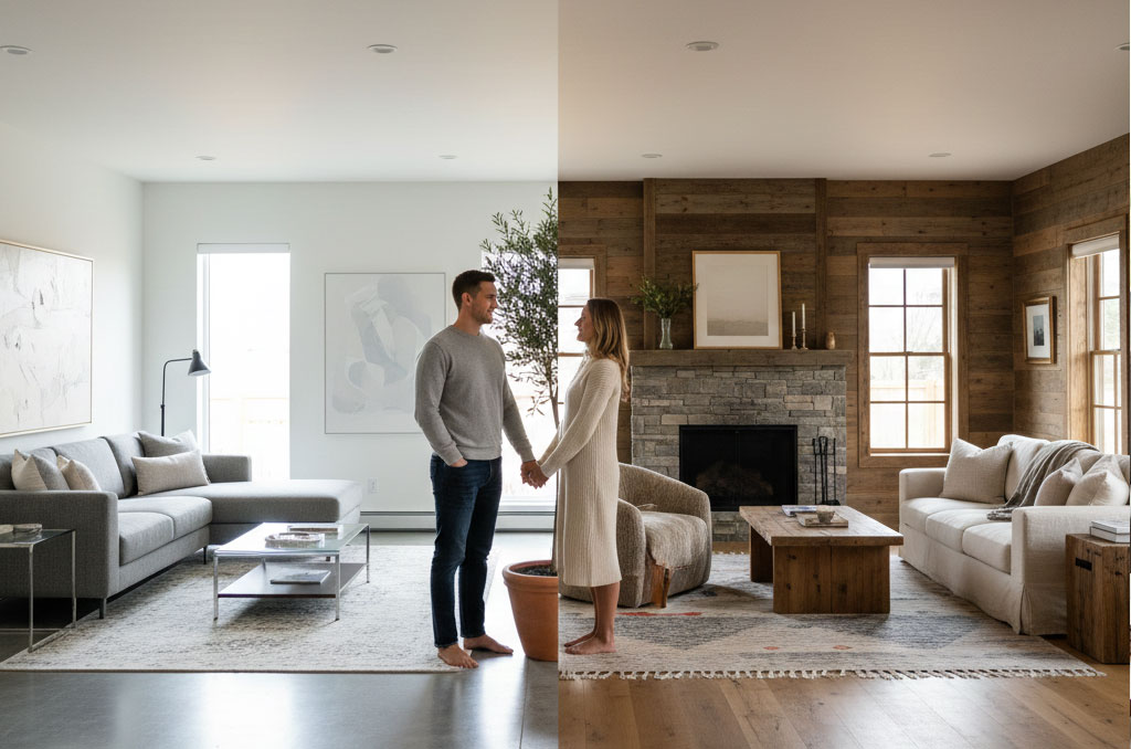 couple standing in a living room