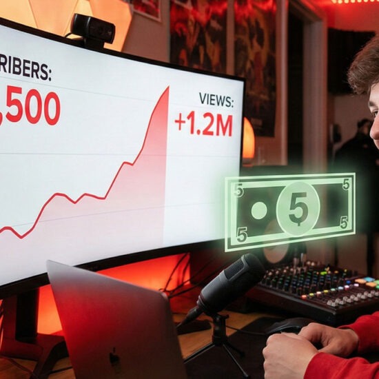 small YouTuber sitting at a desk