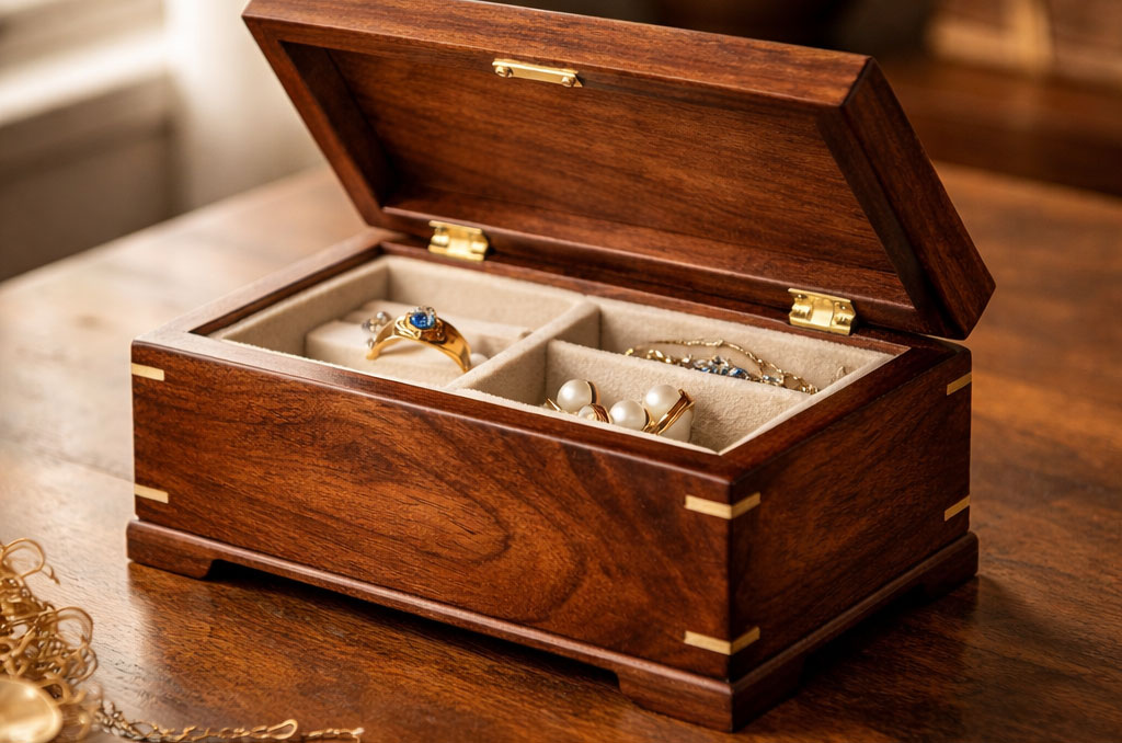 Finished fine wooden jewelry box